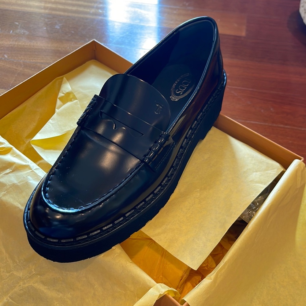 Tod’s never worn black platform moccasins